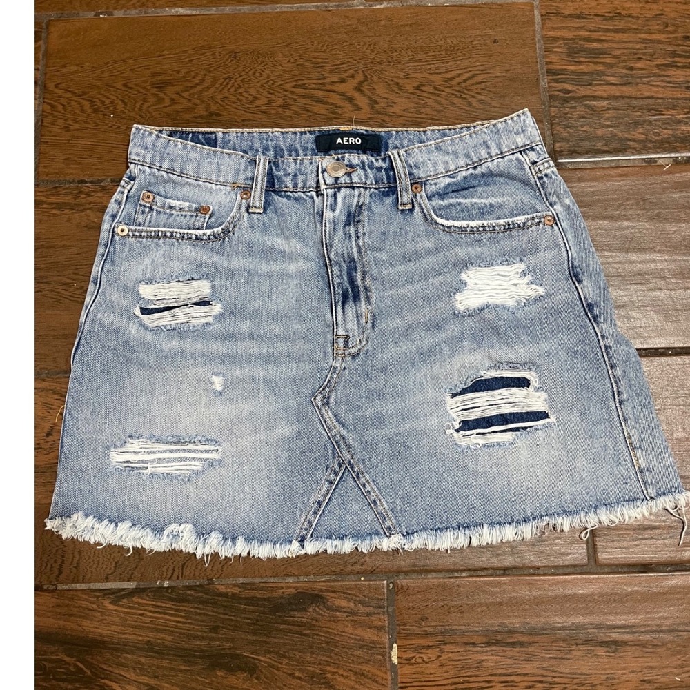Aeropostale Aero Womens Distressed High Rise Denim Mini Skirt Light Wash Size 10
